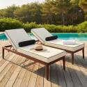 Bains de soleil aluminium effet bois inclinables 4 positions avec coussin - Lot de 2  - Ambiance