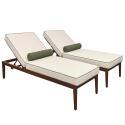 Bains de soleil aluminium effet bois inclinables 4 positions avec coussin - Lot de 2 