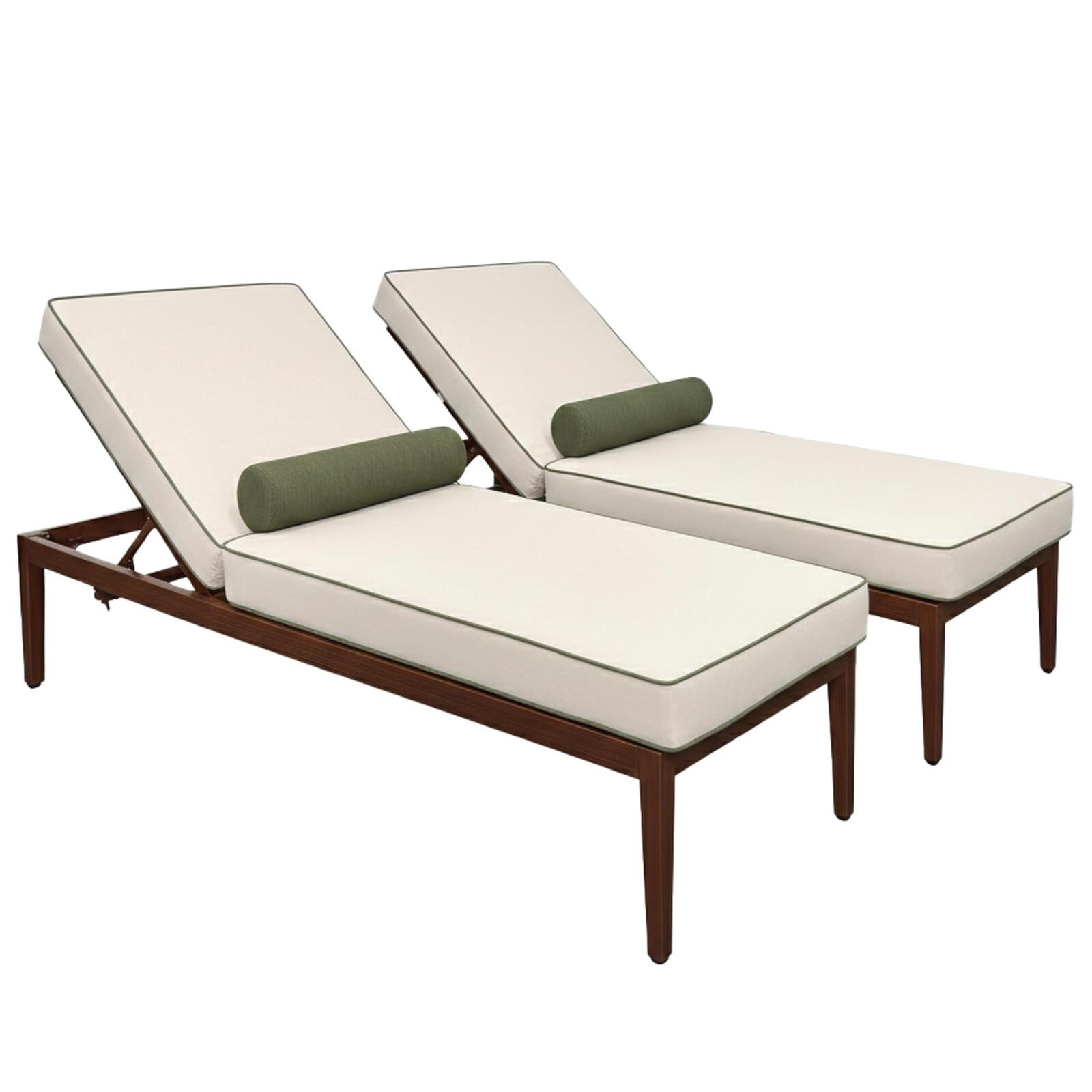 Bains de soleil aluminium effet bois inclinables 4 positions avec coussin - Lot de 2 