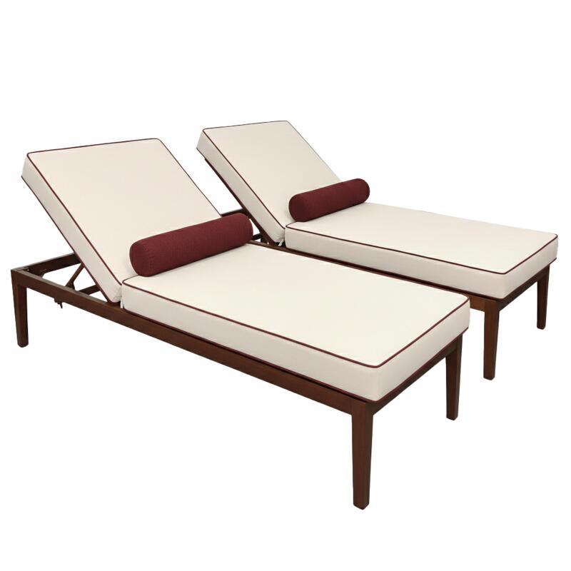 Bains de soleil aluminium effet bois inclinables 4 positions avec coussin - Lot de 2 