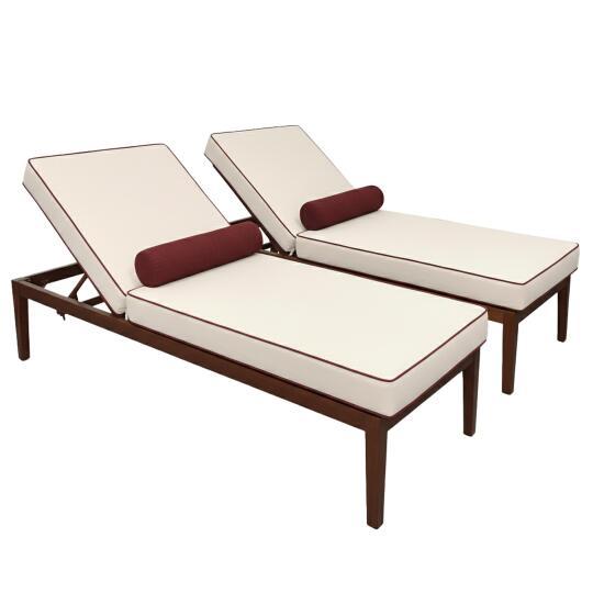 Bains de soleil aluminium effet bois inclinables 4 positions avec coussin - Lot de 2 | Oviala