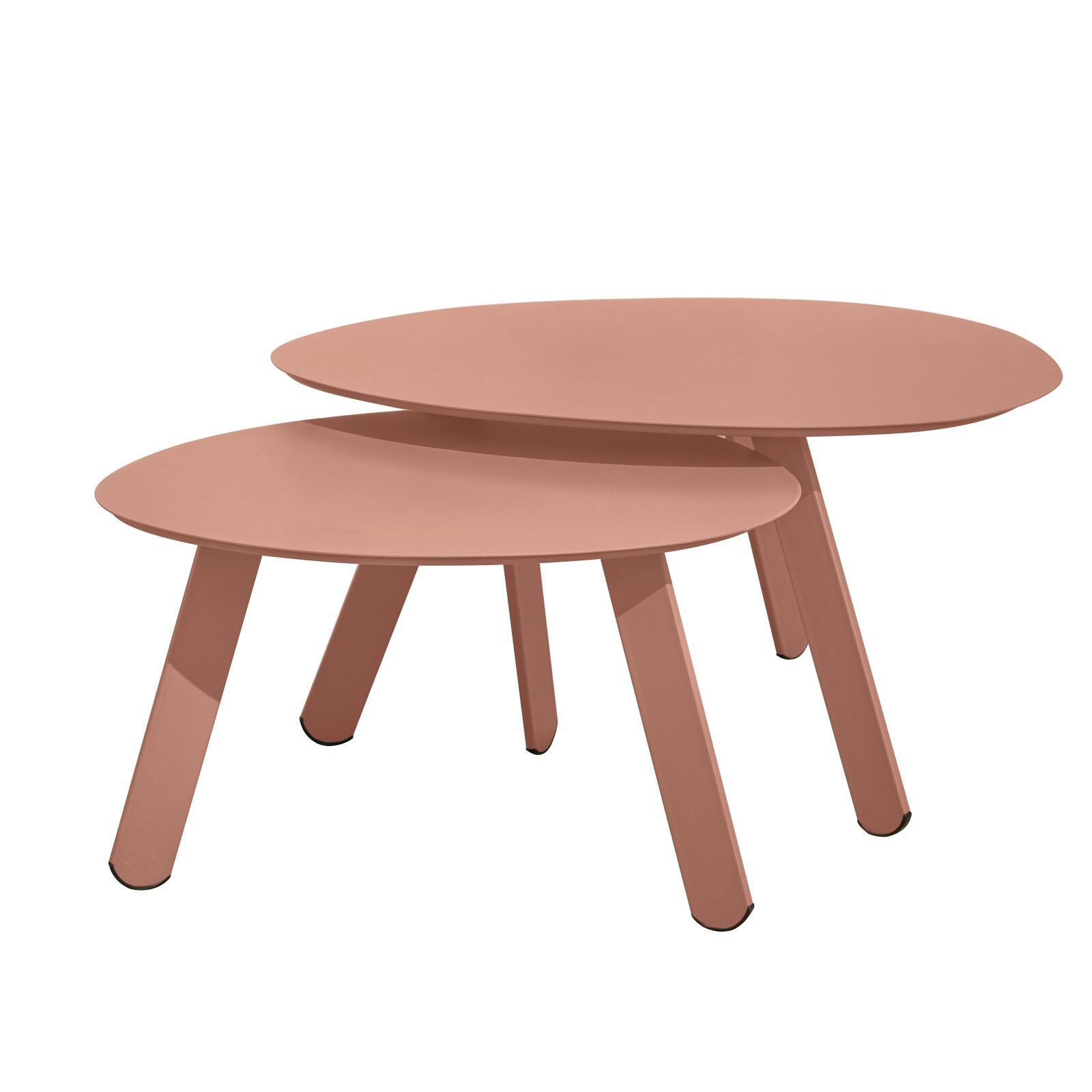 Tables basses gigognes de jardin rondes en métal Ø68x40 cm et Ø55x36 cm - Par 2