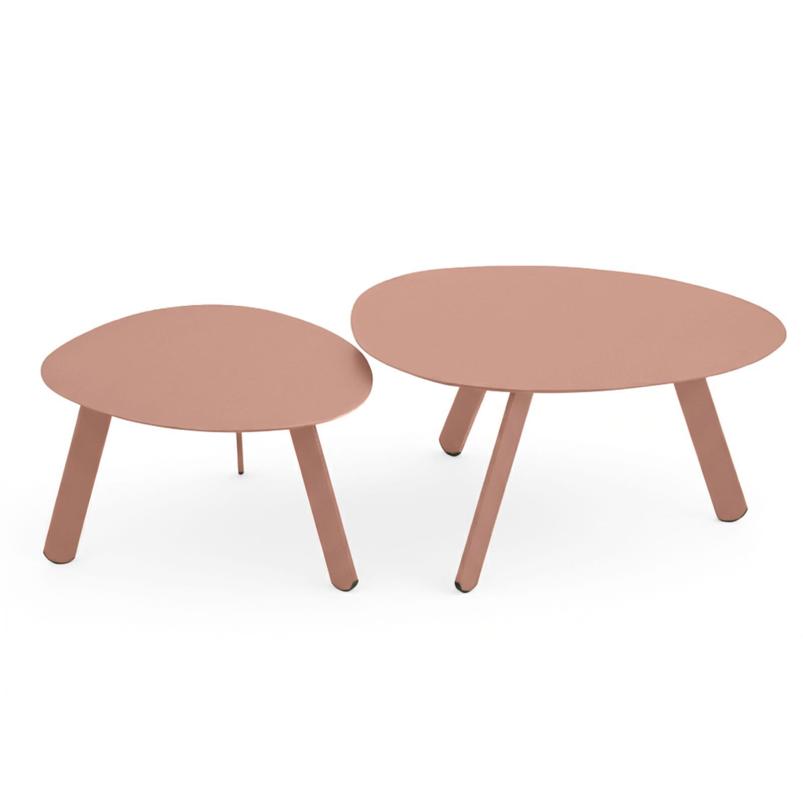 Tables basses gigognes de jardin rondes en métal Ø68x40 cm et Ø55x36 cm - Par 2
