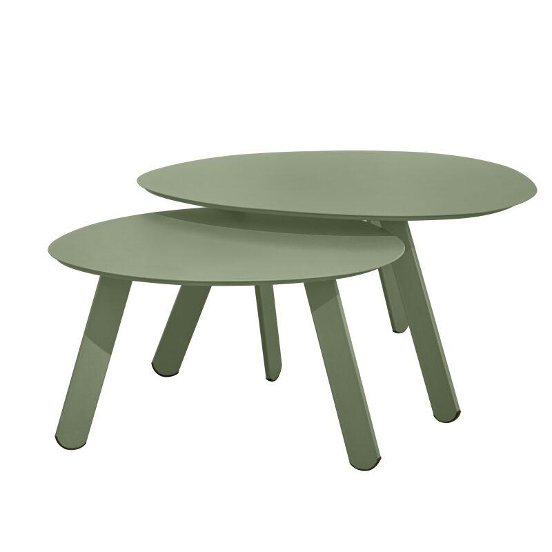 Tables basses gigognes de jardin rondes en métal Ø68x40 cm et Ø55x36 cm - Par 2
