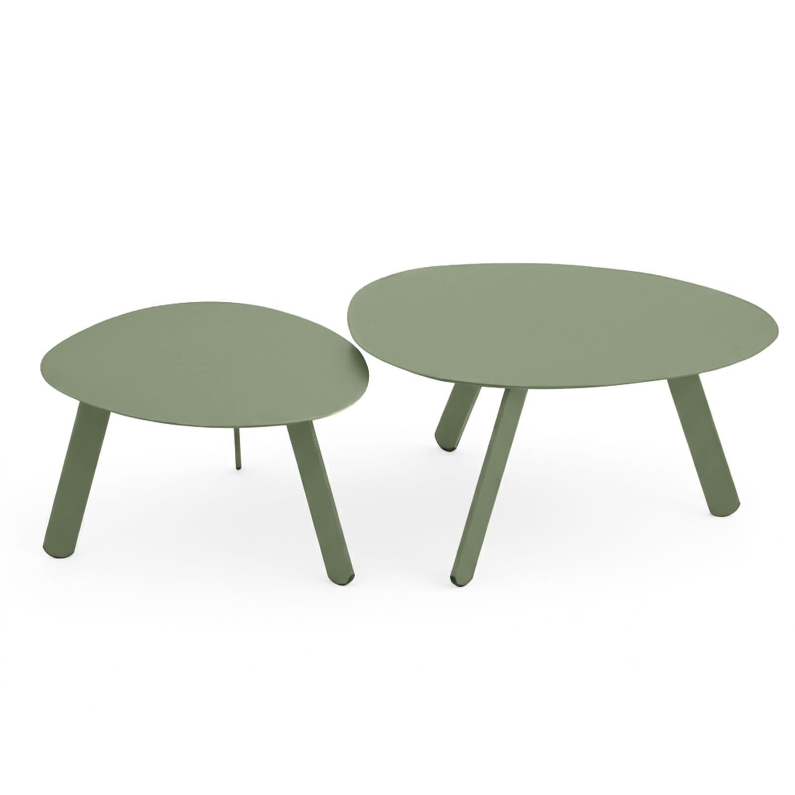 Tables basses gigognes de jardin rondes en métal Ø68x40 cm et Ø55x36 cm - Par 2