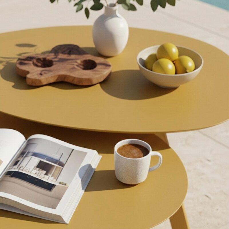 Tables basses gigognes de jardin rondes en métal Ø68x40 cm et Ø55x36 cm - Par 2 (2/7)