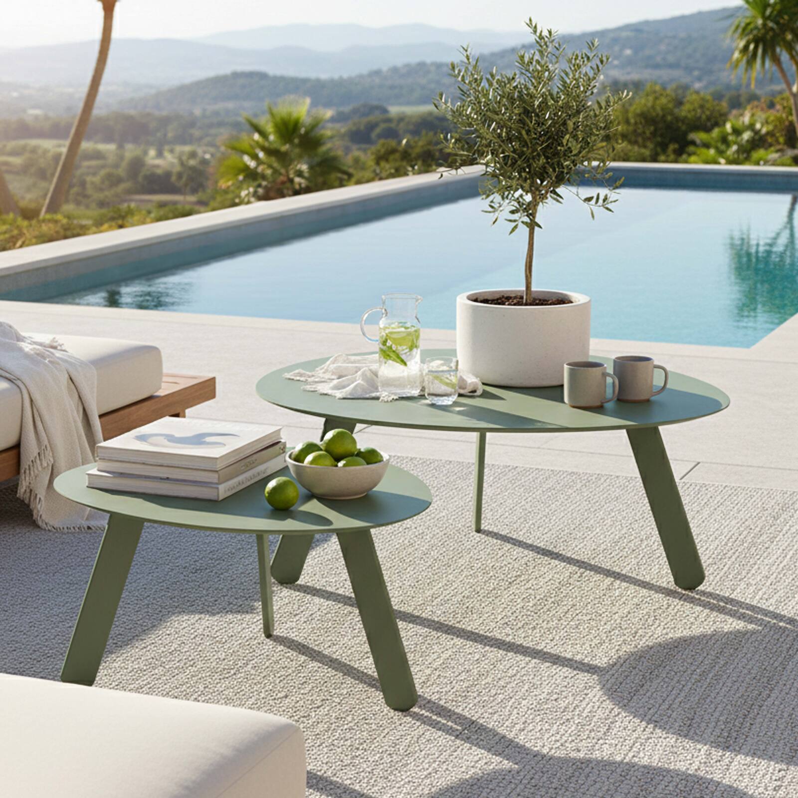 Tables basses gigognes de jardin rondes en métal Ø68x40 cm et Ø55x36 cm - Par 2