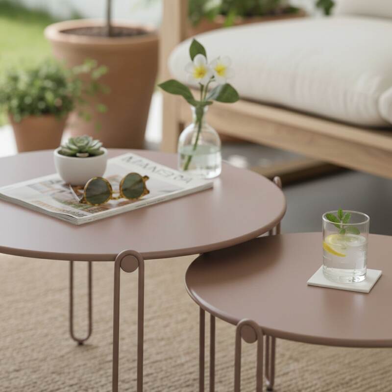 Tables basses gigognes de jardin rondes en métal Ø60x40 cm et Ø45x36 cm - Par 2 (2/6)