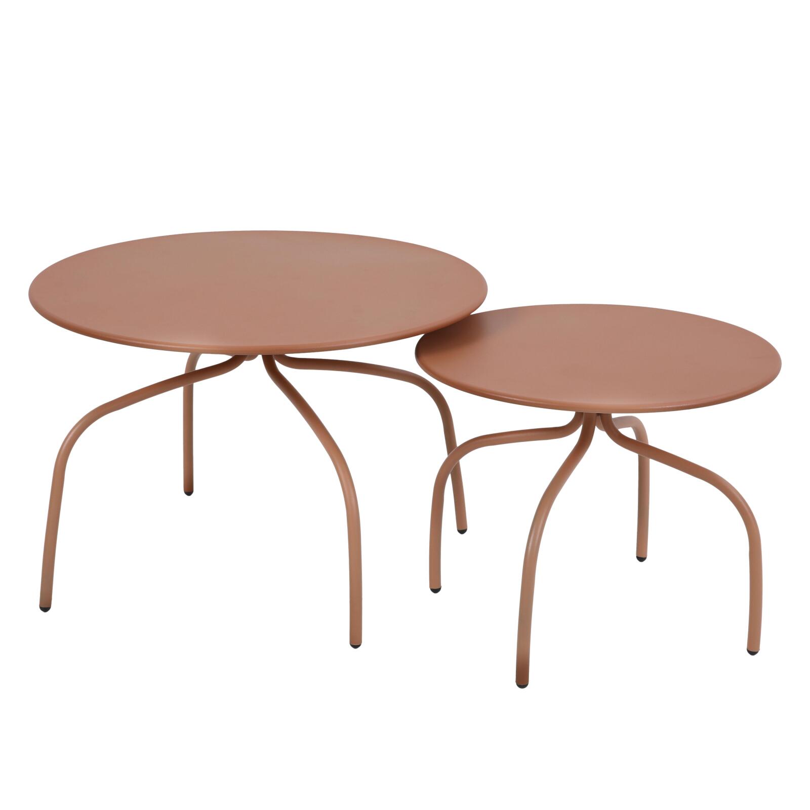 Tables basses gigognes de jardin rondes en métal Ø60x40 cm et Ø40x36 cm - Par 2