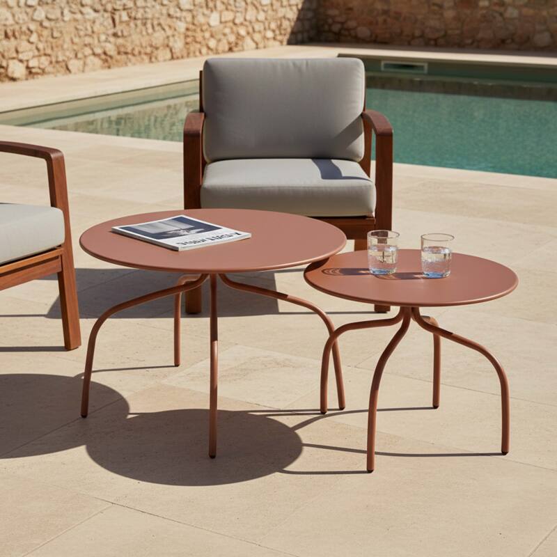 Tables basses gigognes de jardin rondes en métal Ø60x40 cm et Ø40x36 cm - Par 2 - Ambiance