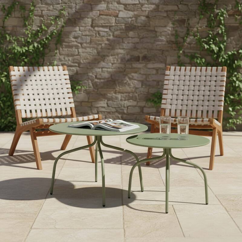 Tables basses gigognes de jardin rondes en métal Ø60x40 cm et Ø40x36 cm - Par 2 - Ambiance