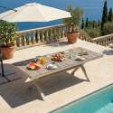 Table de jardin en aluminium et céramique effet bois 8 personnes 201x100 cm