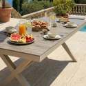 Table de jardin en aluminium et céramique effet bois 8 personnes 201x100 cm