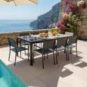 Table de jardin en aluminium et céramique effet bois 206x100 cm et 8 chaises en textilène