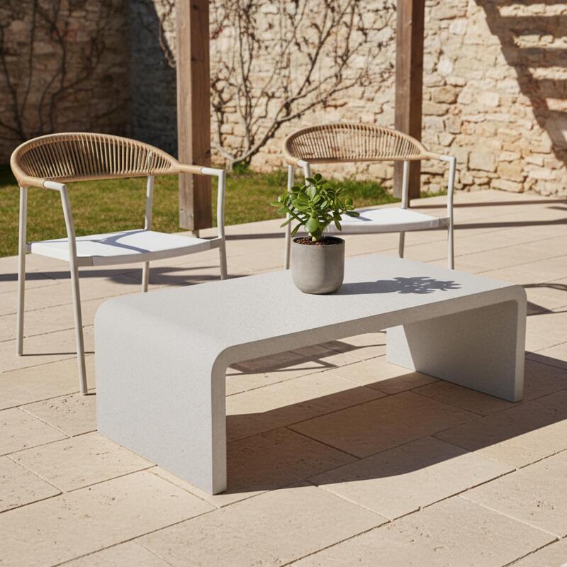 Table basse de jardin rectangulaire effet béton lisse 100x60x40 cm - Ambiance