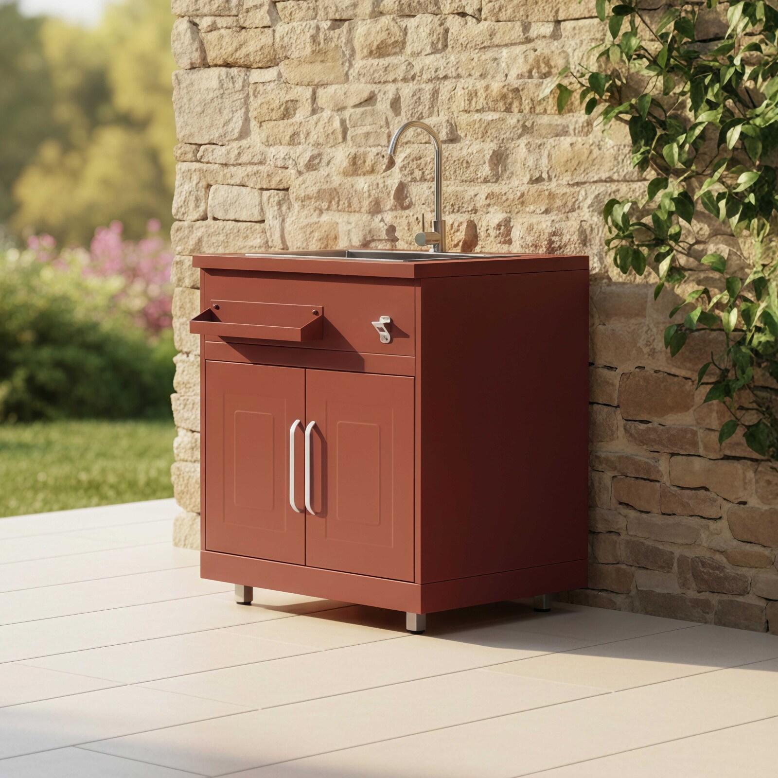 Meuble évier extérieur avec 2 portes en acier noir pour cuisine extérieure