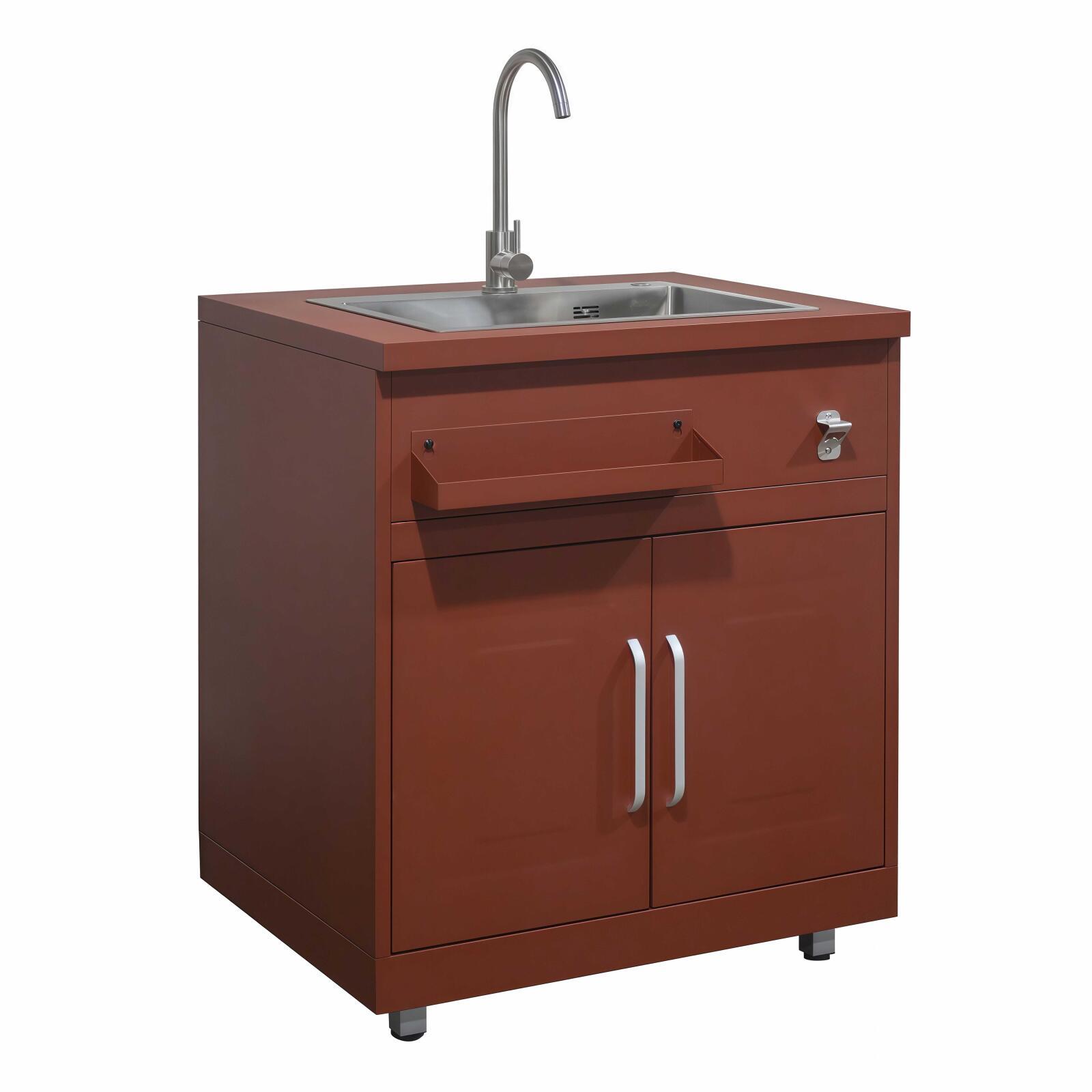 Meuble évier extérieur avec 2 portes en acier noir pour cuisine extérieure