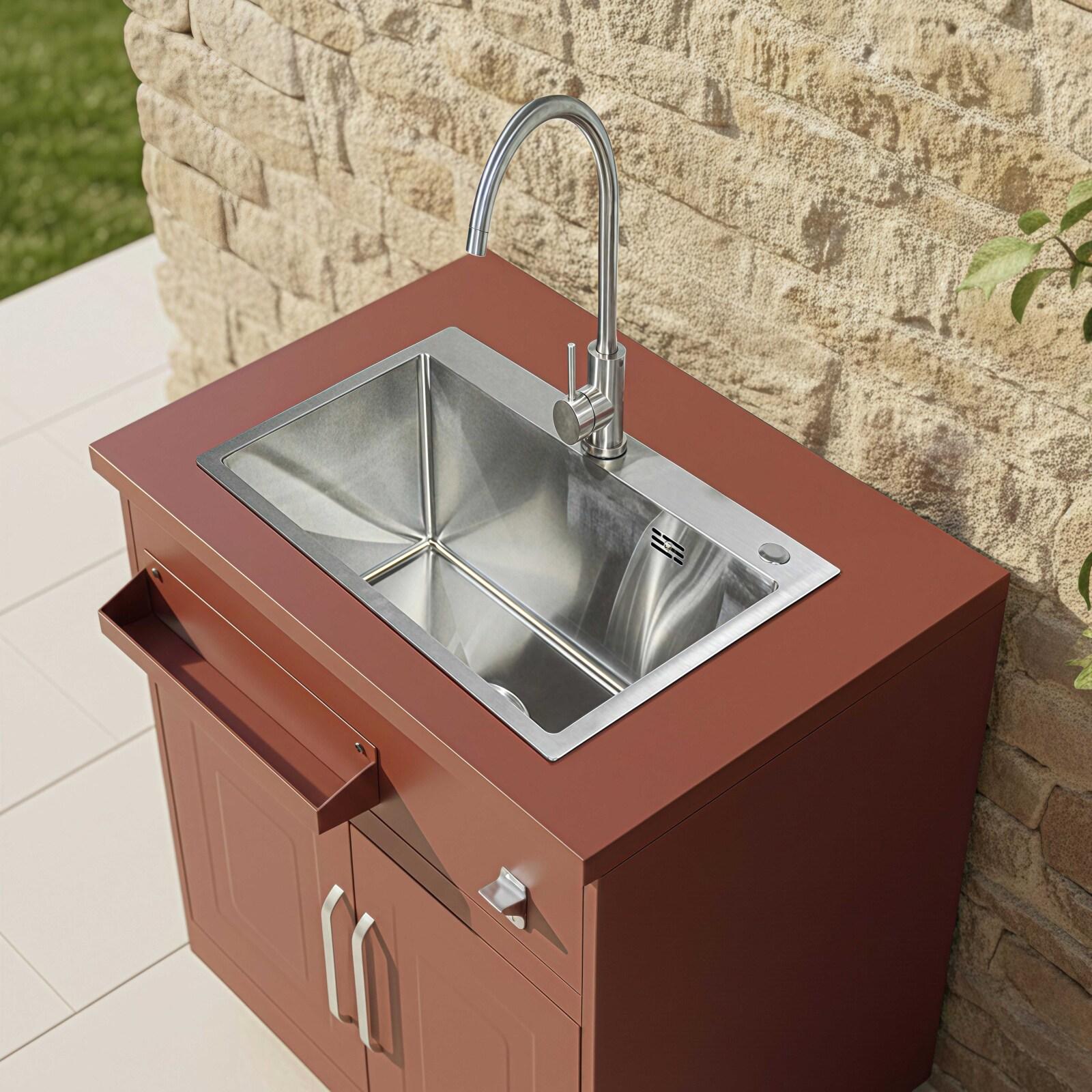 Meuble évier extérieur avec 2 portes en acier noir pour cuisine extérieure