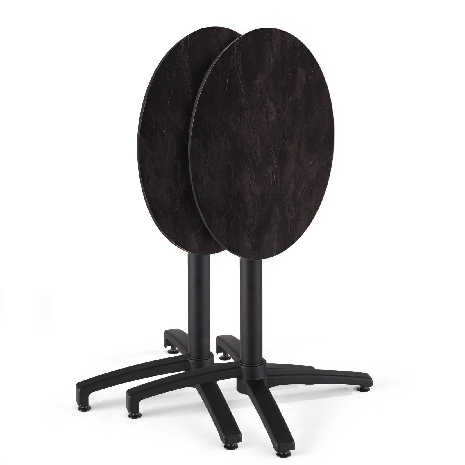 Table de jardin bistrot ronde inclinable en aluminium noir et HPL 4 personnes Ø60 cm