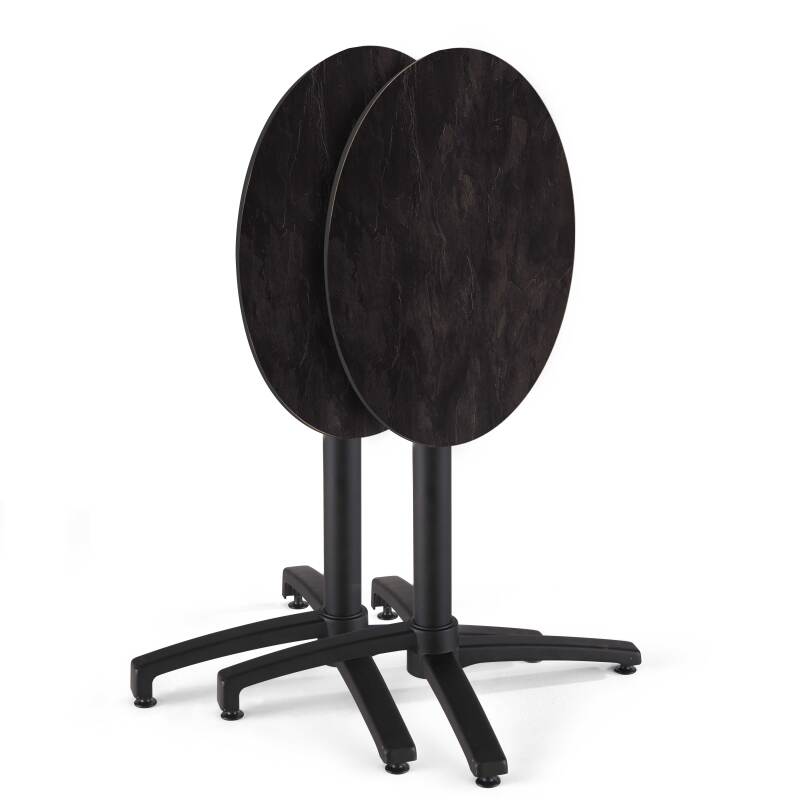 Table de jardin bistrot ronde inclinable en aluminium noir et HPL 4 personnes Ø60 cm