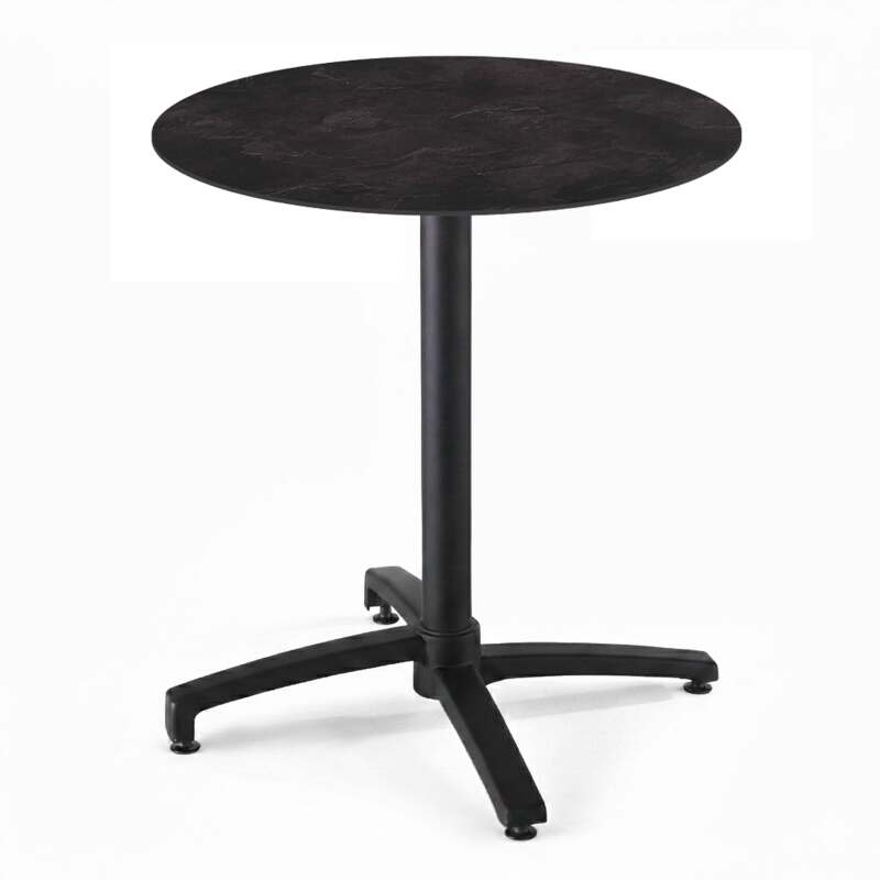 Table de jardin bistrot ronde inclinable en aluminium noir et HPL 4 personnes Ø60 cm