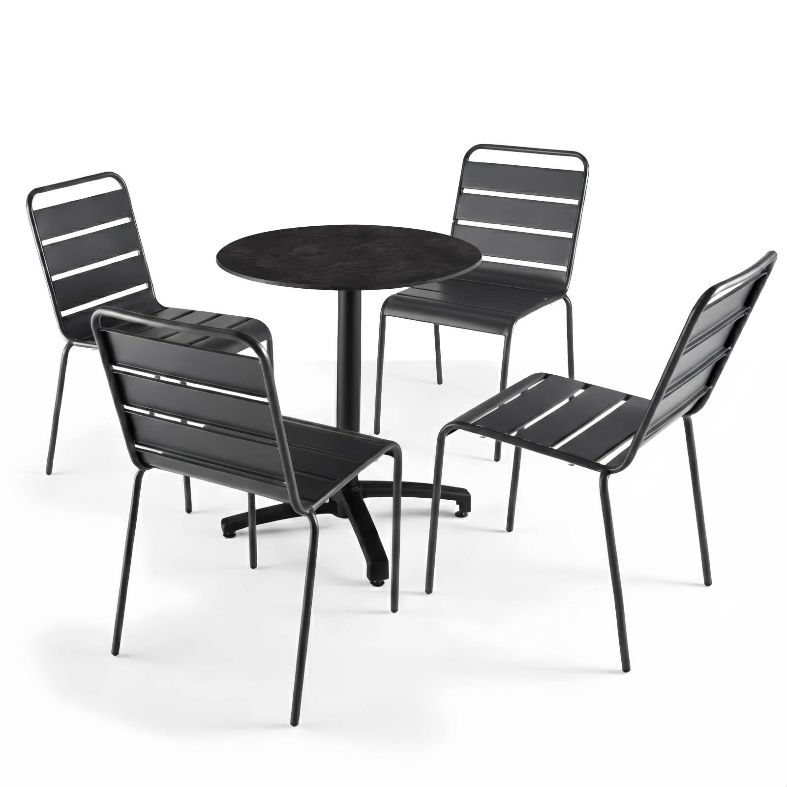 Table de jardin bistrot ronde inclinable en aluminium noir et HPL 4 personnes Ø60 cm