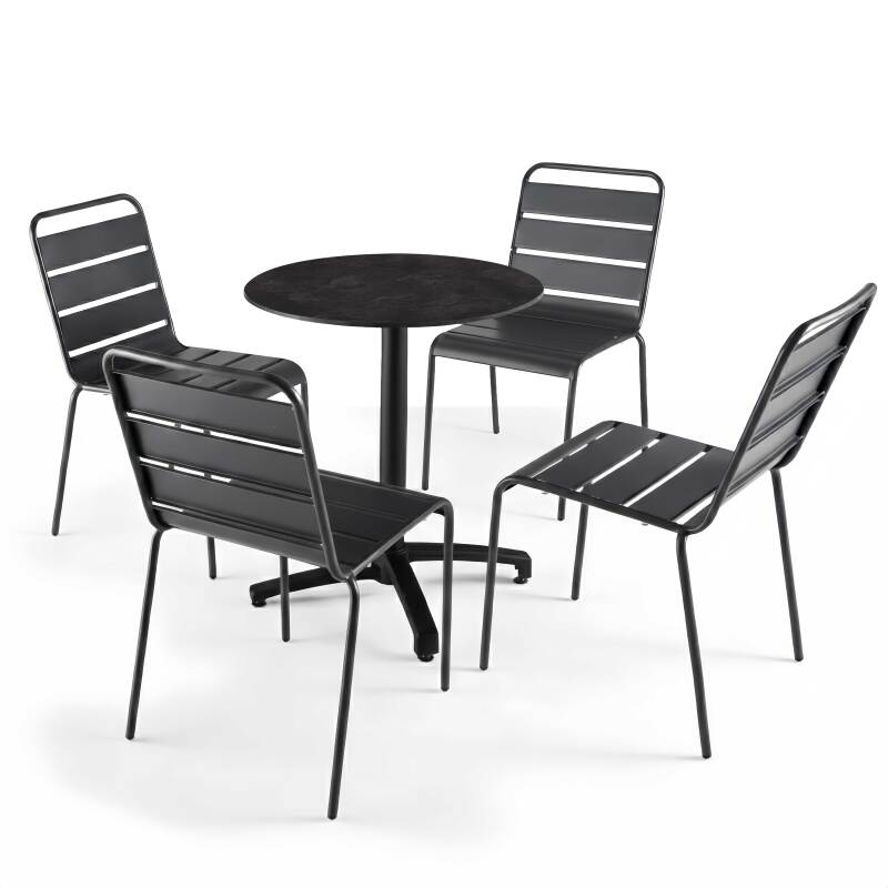 Table de jardin bistrot ronde inclinable en aluminium noir et HPL 4 personnes Ø60 cm (2/8)