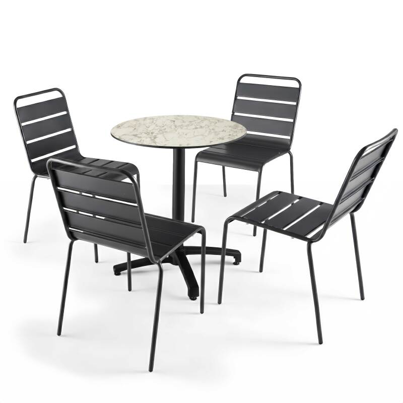 Table de jardin bistrot ronde inclinable en aluminium noir et HPL 4 personnes Ø60 cm (2/8)