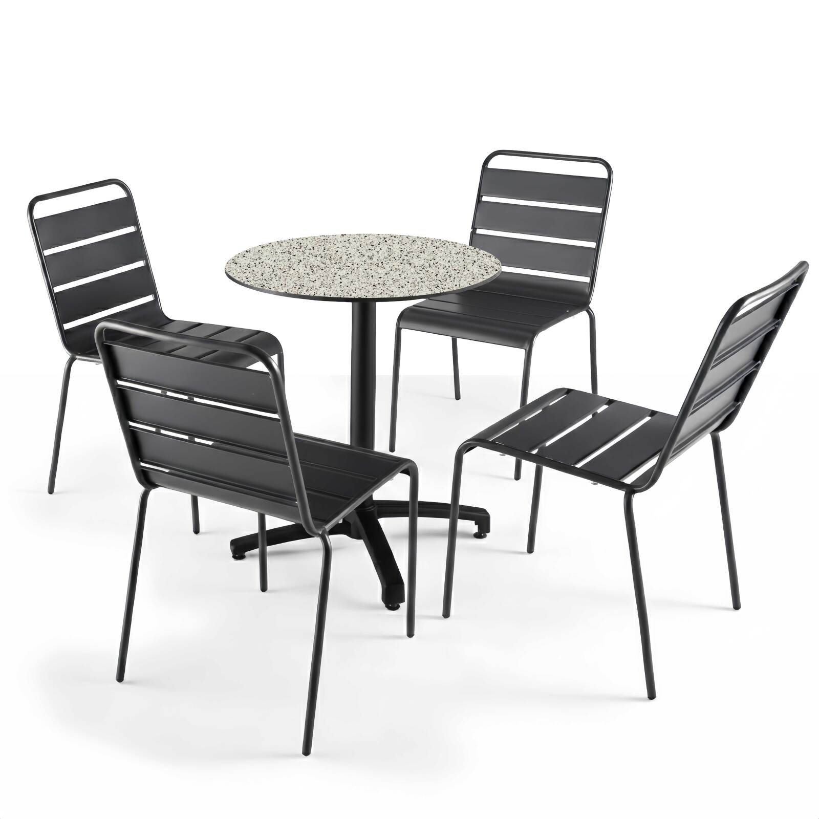 Table de jardin bistrot ronde inclinable en aluminium noir et HPL 4 personnes Ø60 cm