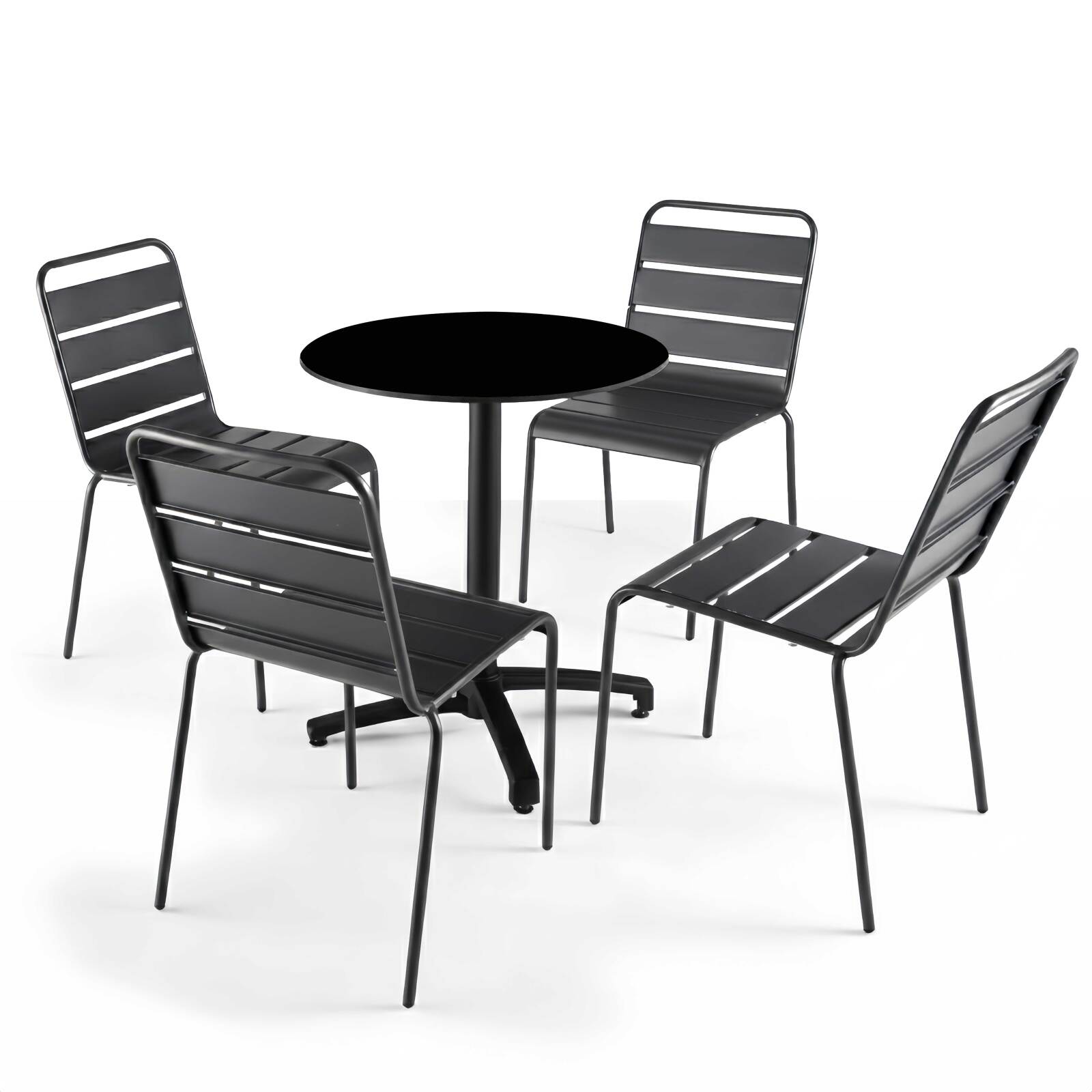 Table de jardin bistrot ronde inclinable en aluminium noir et HPL 4 personnes Ø60 cm