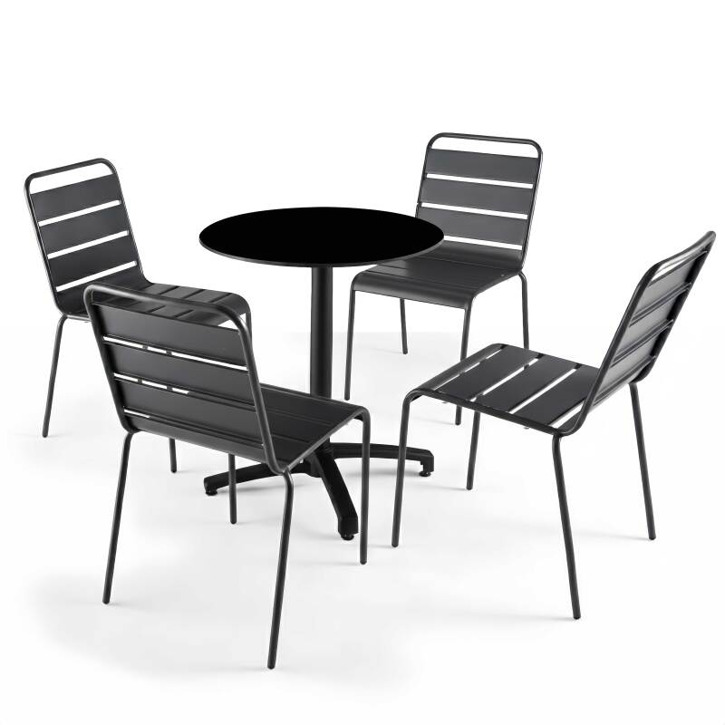 Table de jardin bistrot ronde inclinable en aluminium noir et HPL 4 personnes Ø60 cm (2/8)