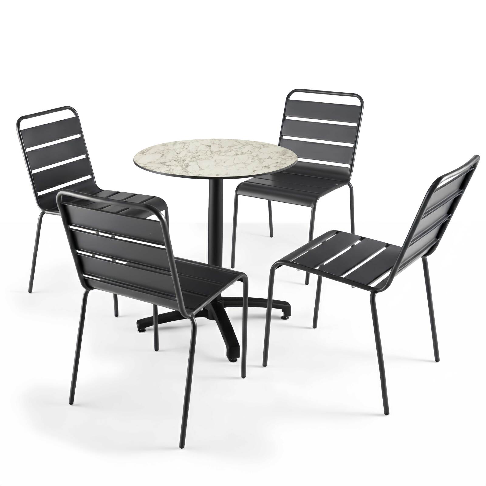 Table de jardin bistrot ronde inclinable en aluminium noir et HPL 4 personnes Ø70 cm