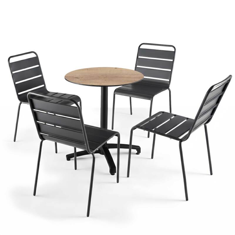 Table de jardin bistrot ronde inclinable en aluminium noir et HPL 4 personnes Ø70 cm (2/8)