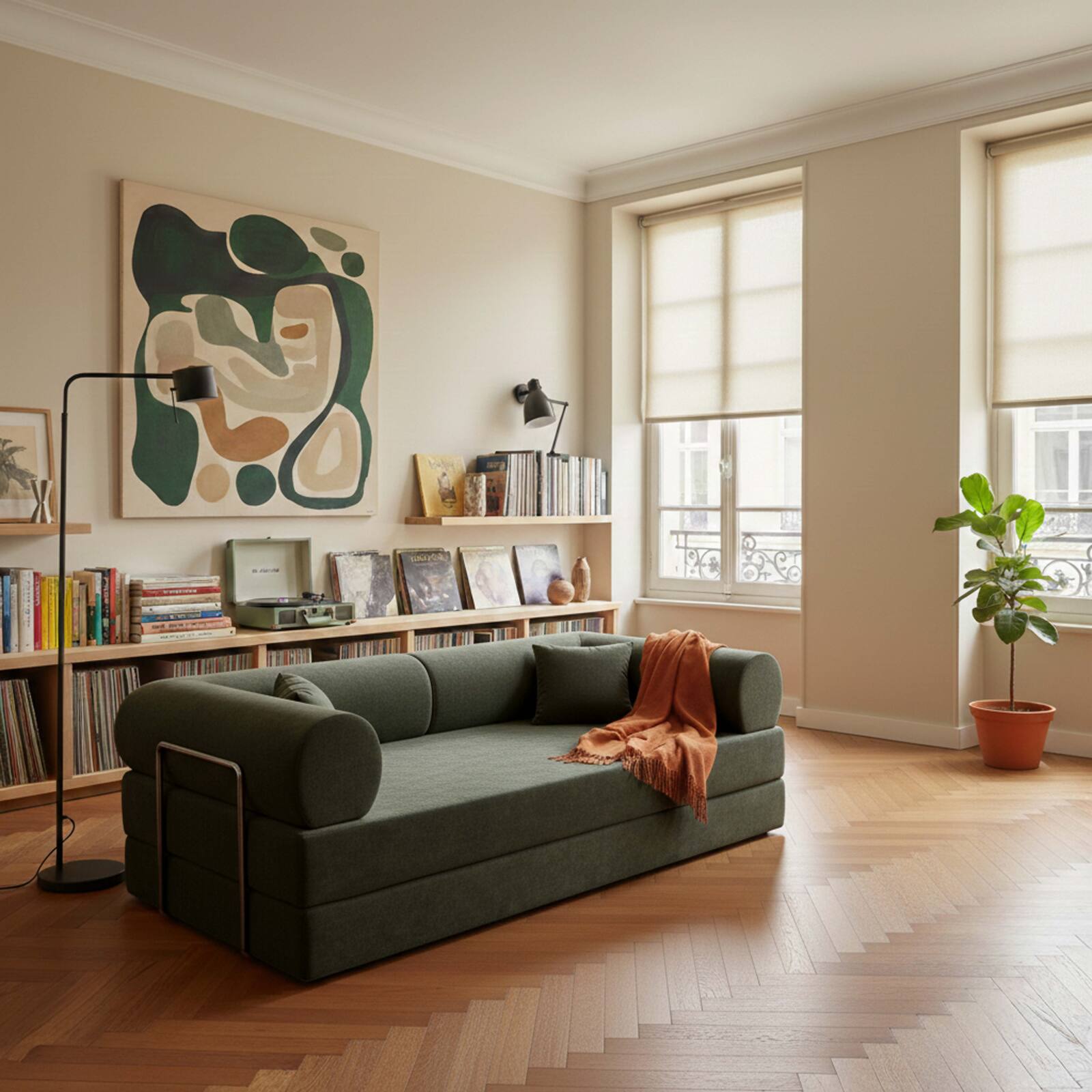 Canapé convertible 2 places en tissu avec coussins modulables