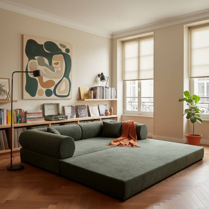 Canapé convertible 2 places en tissu avec coussins modulables