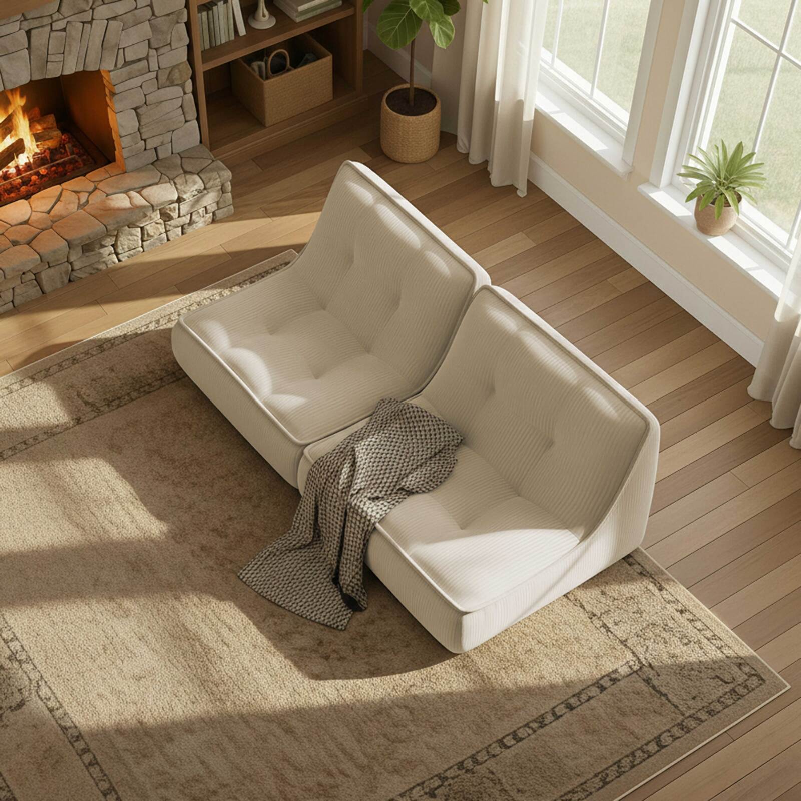 Canapé modulable 2 places en tissu côtelé