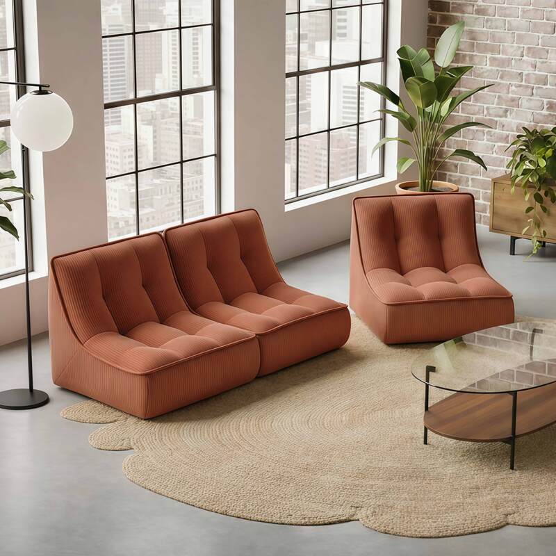 Canapé modulable 3 places en tissu côtelé (2/6)