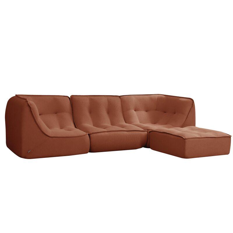 Canapé modulable 3 places en tissu côtelé avec pouf
