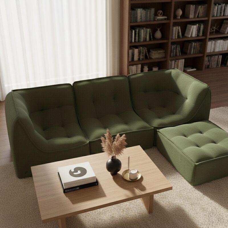 Canapé modulable 3 places en tissu côtelé avec pouf (5/7)