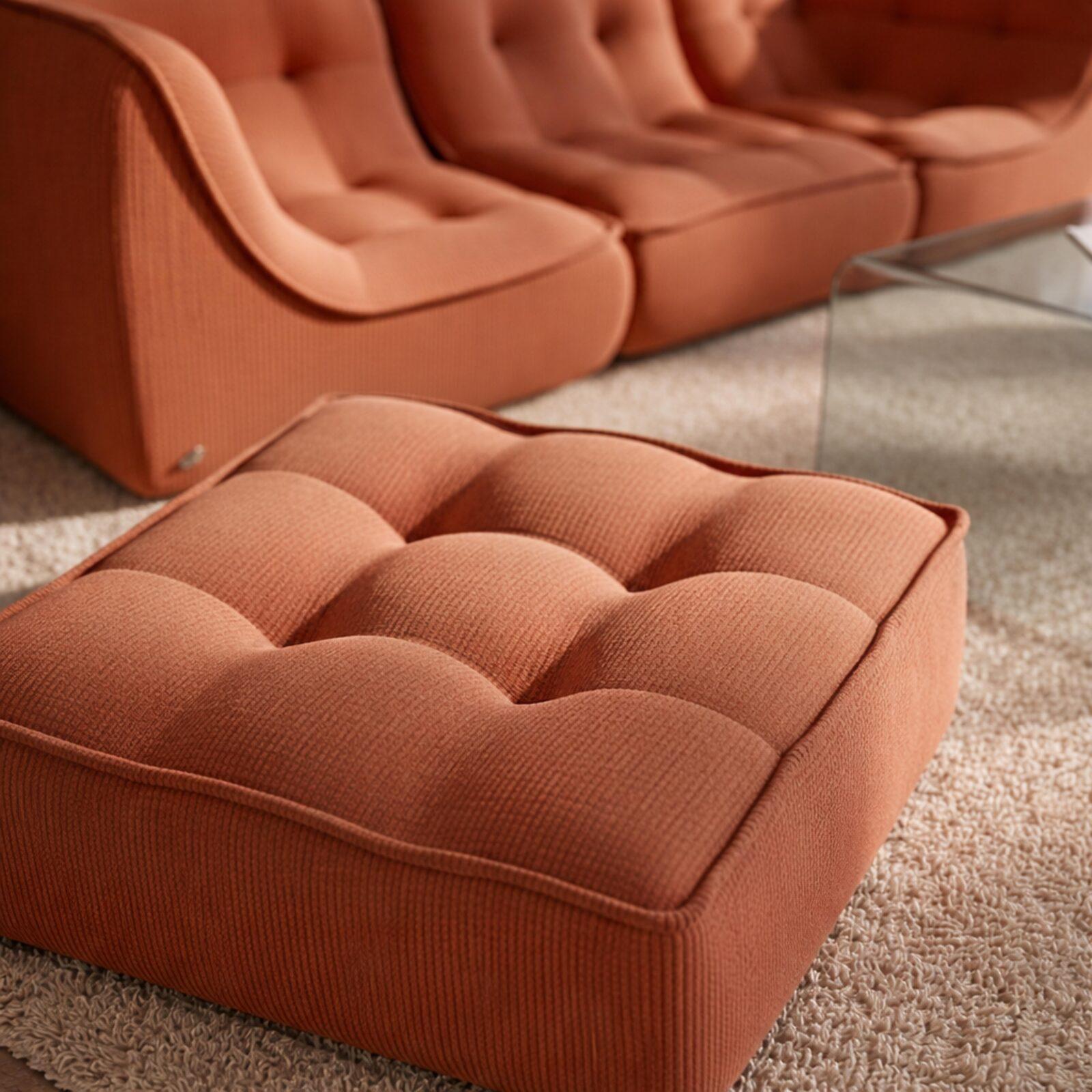 Canapé modulable 3 places en tissu côtelé avec pouf