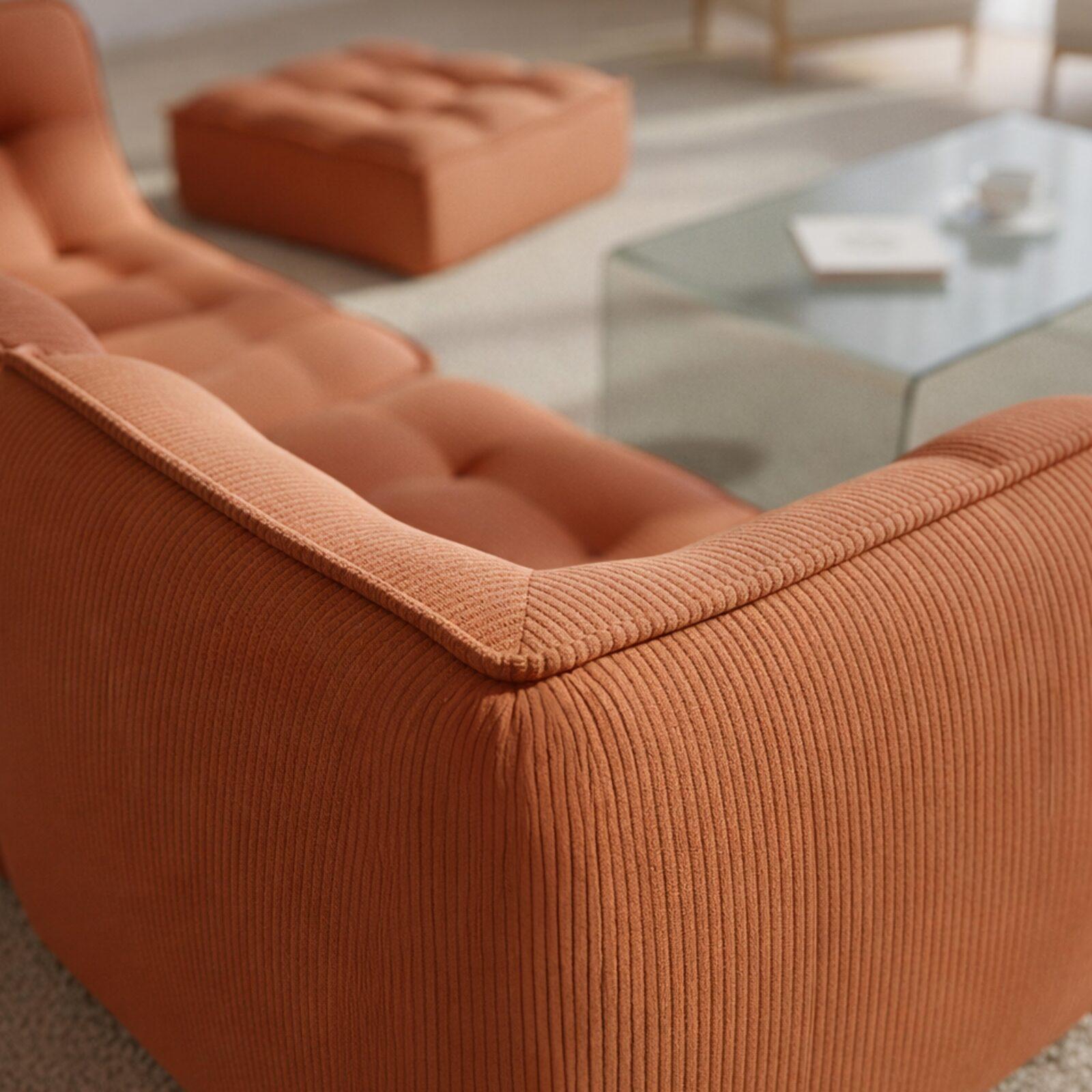 Canapé modulable 3 places en tissu côtelé avec pouf