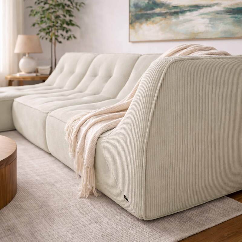 Canapé modulable 3 places en tissu côtelé avec méridienne (2/7)