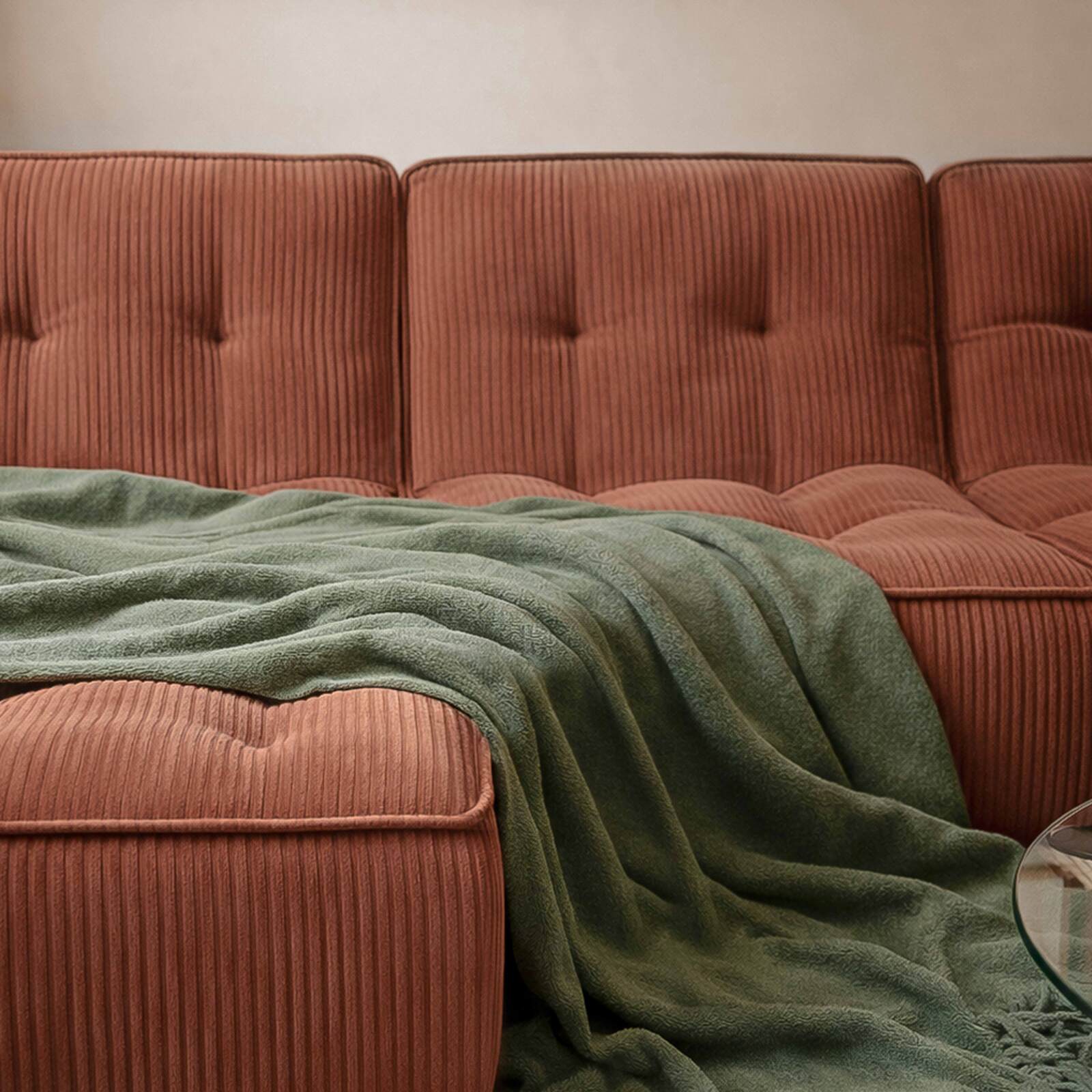 Canapé modulable 3 places en tissu côtelé avec méridienne