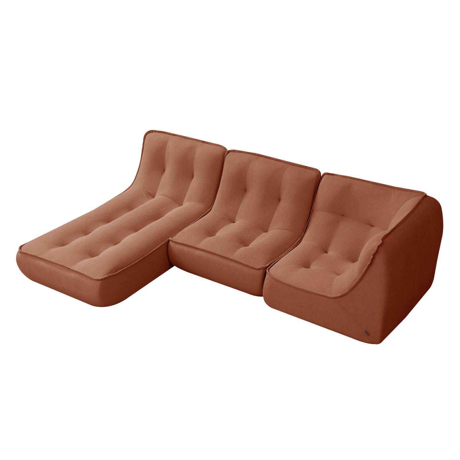 Canapé modulable 3 places en tissu côtelé avec méridienne