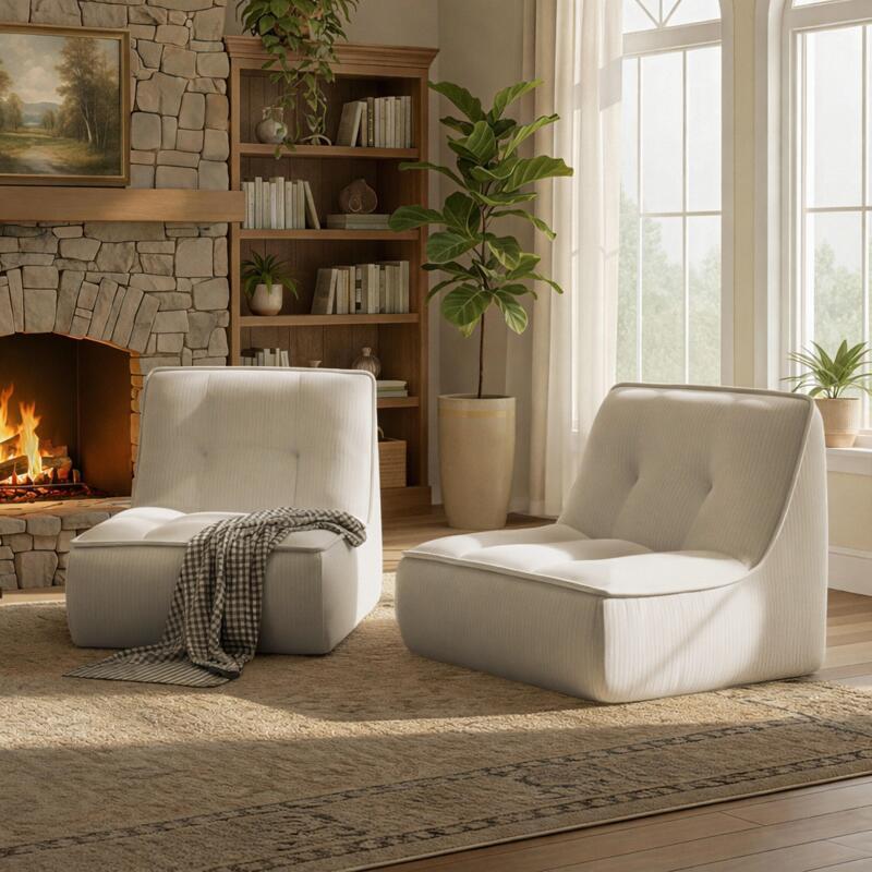 Fauteuils modulables en velours côtelé type chauffeuse - Par 2 (2/8)