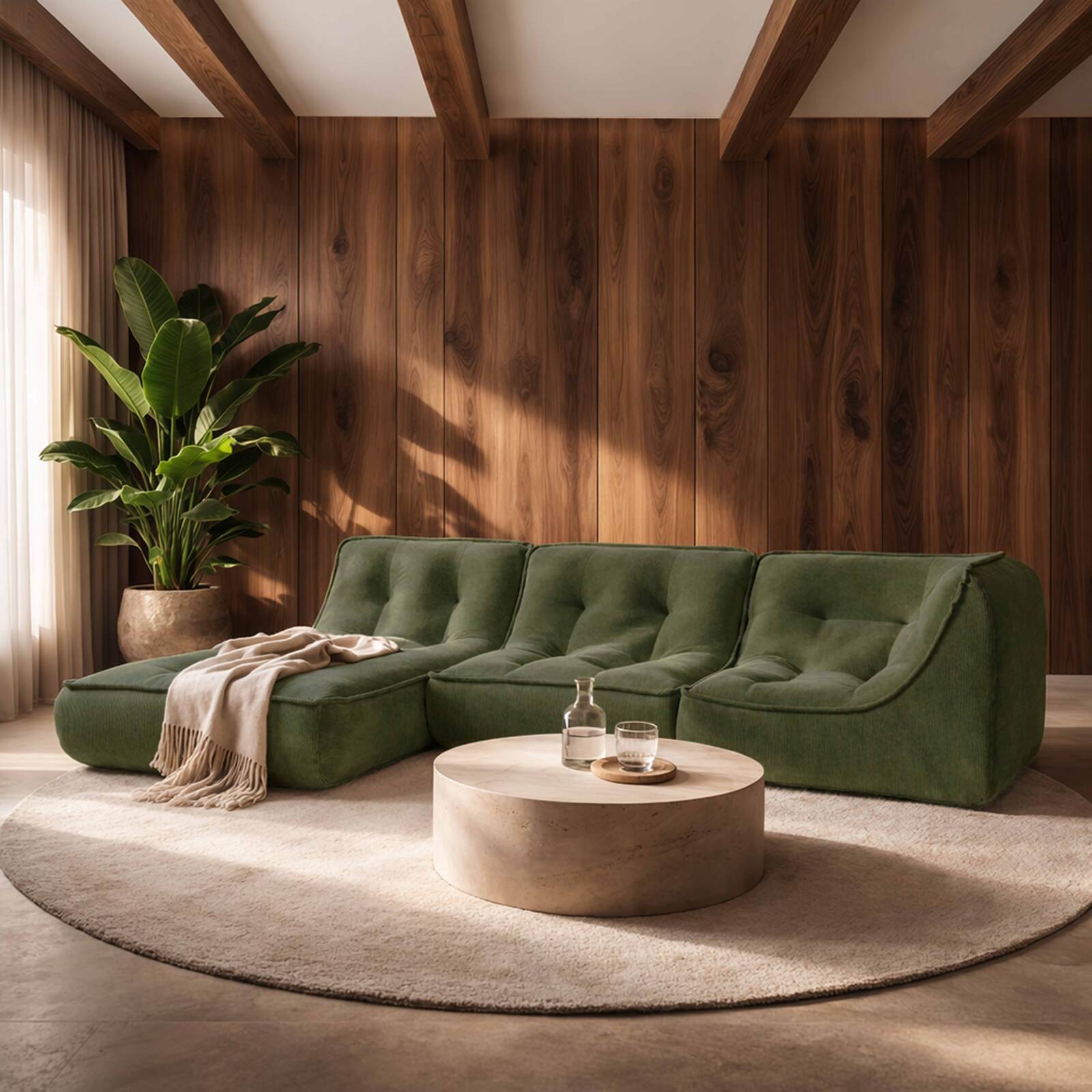 Canapé modulable 3 places en tissu côtelé avec méridienne