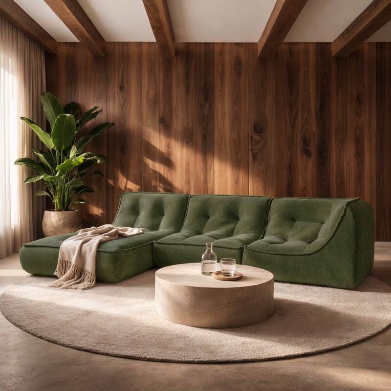 Canapé modulable 3 places en tissu côtelé avec méridienne