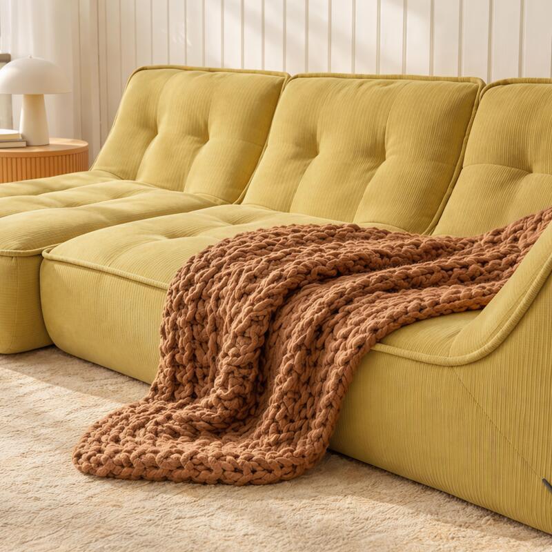 Canapé modulable 3 places en tissu côtelé avec méridienne (2/6)