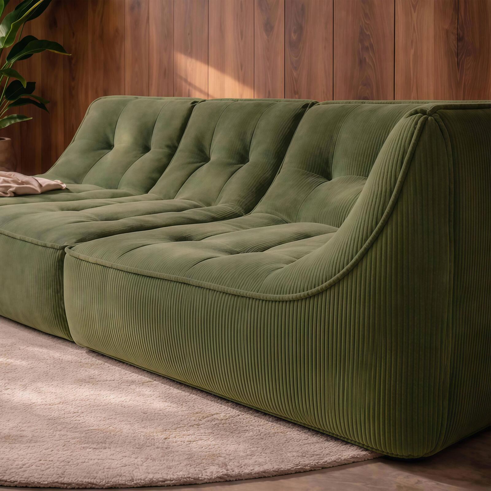 Canapé modulable 3 places en tissu côtelé avec méridienne