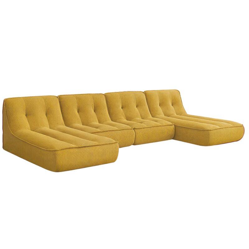 Canapé modulable 4 places en tissu côtelé avec 2 méridiennes
